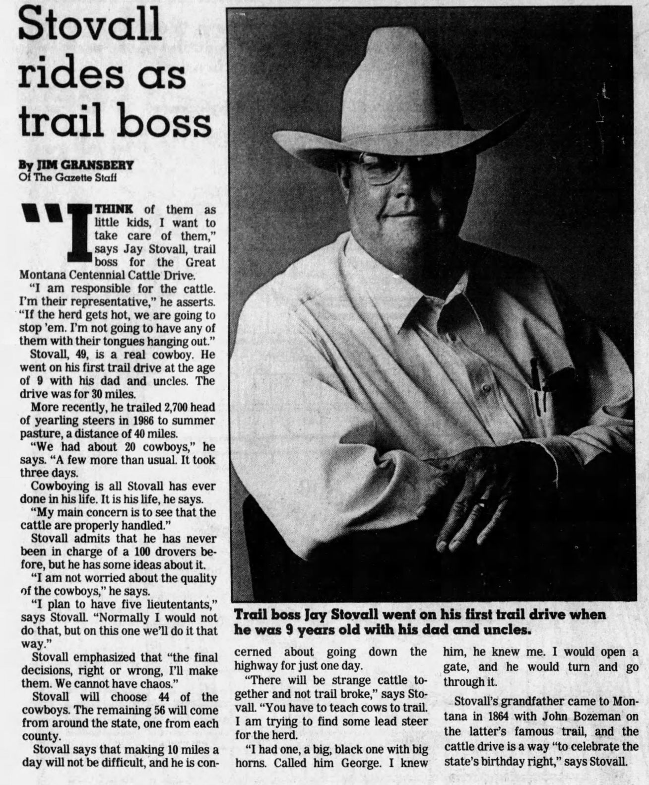Stovall rides as trail boss